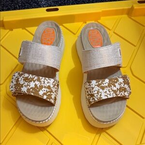 Hey Dude Women’s Cream and Brown Sandals size 10